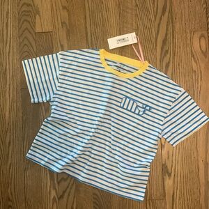 Vineyard Vines Girls Boxy Whale Patch Tee White Blue Keel Stripe Medium 10-12